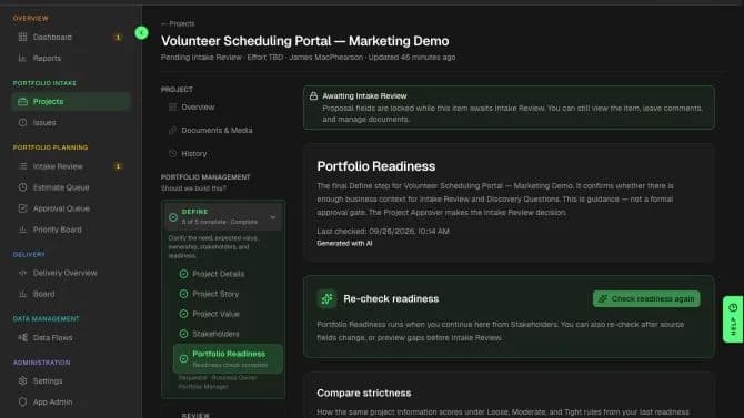 Precision Foundry Portfolio Readiness for a fictional volunteer scheduling request