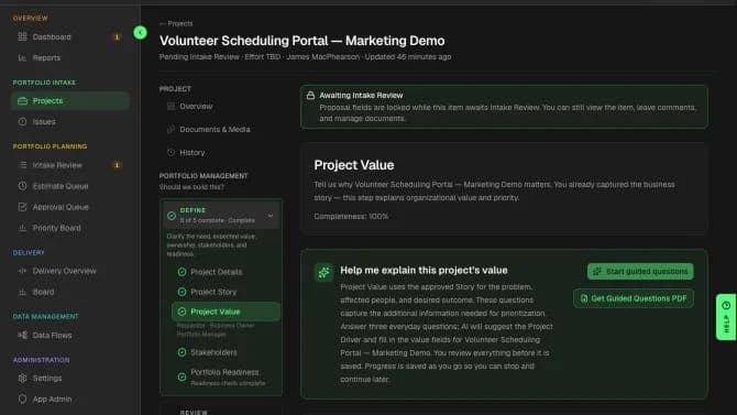 Precision Foundry Project Value for a fictional volunteer scheduling request
